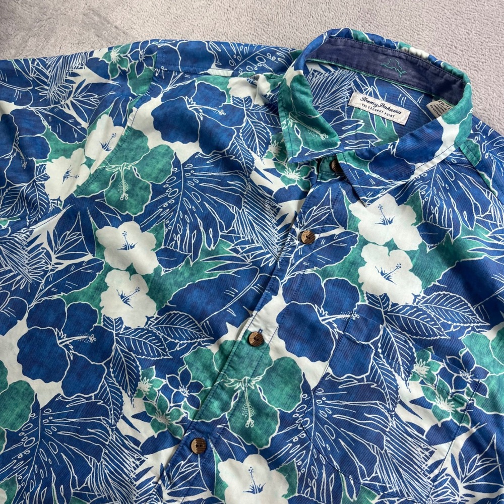 Tommy Bahama The Coconut Point XXL Blue Tropical Hibiscus Floral Button Shirt
